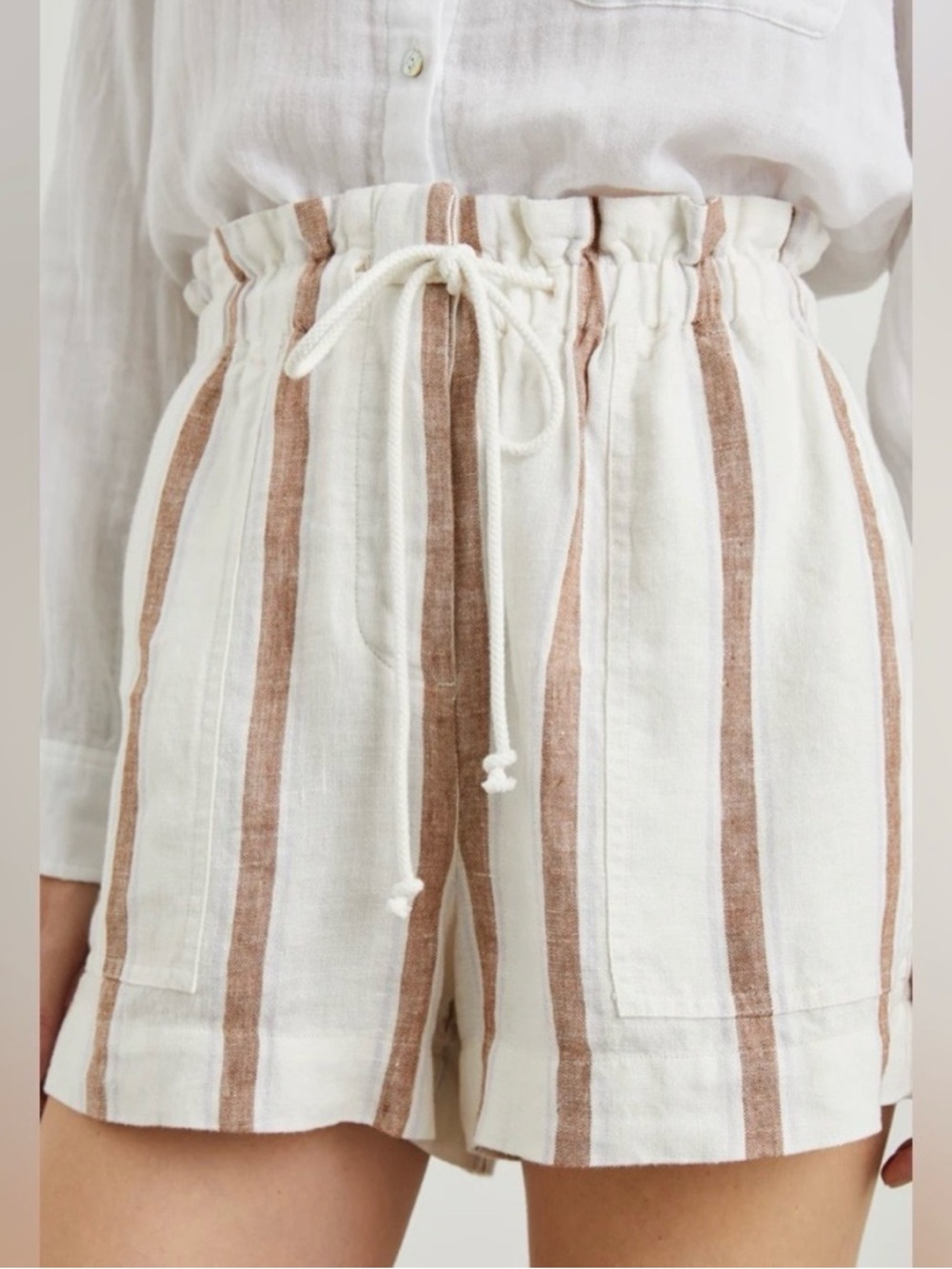 Rails White Shorts with Brown Vertical Stripes